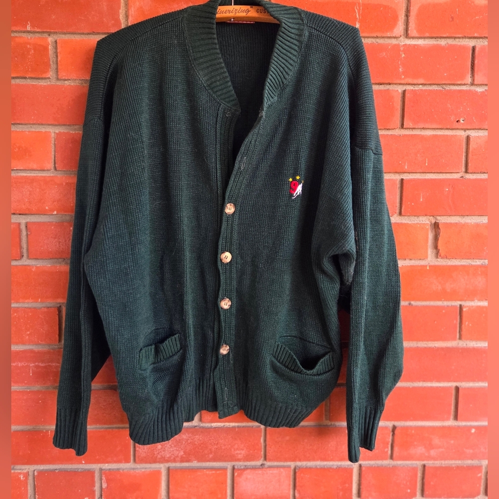 Vintage 90s Gordie Howe brand zellers cardigan green sweater grunge Kurt Cobain